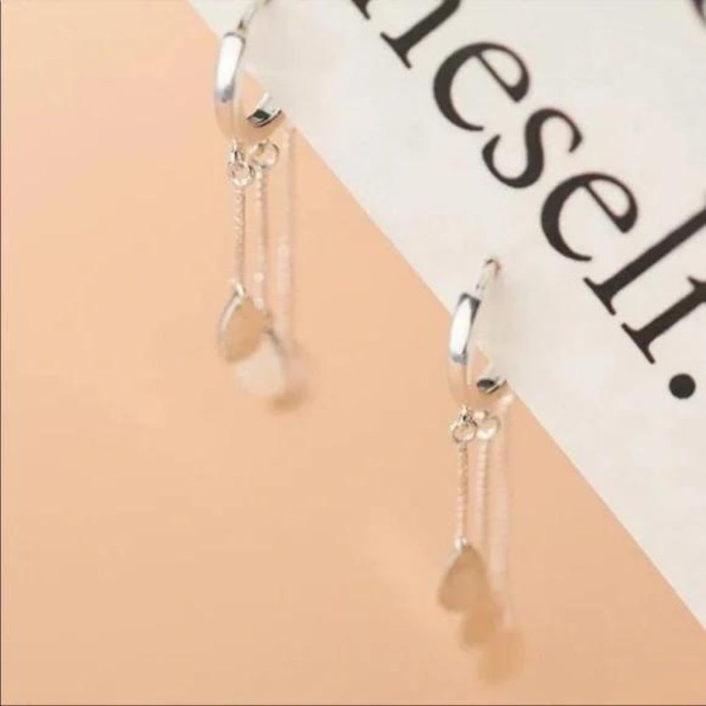 DROP HOOP 925 STERLING SILVER CHAIN EARRINGS, NICE EARRINGS, CUTE EARRINGS - Picture 3 of 5